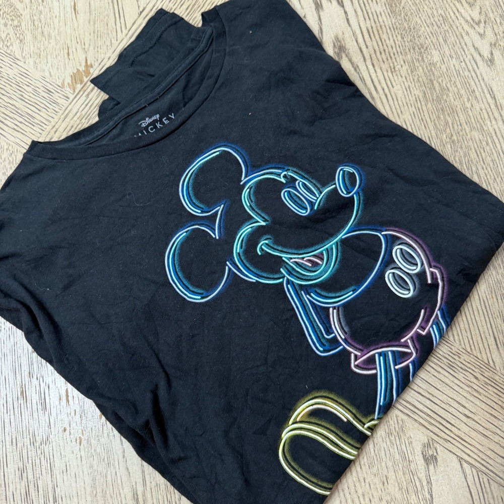 Disney Mickey Mouse Neon Outline Graphic T Shirt Black 2X‎